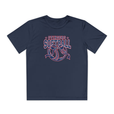 Youth Stingers Softball Spirit Bow Graphic Sport-Tek Competitor Performance Tee