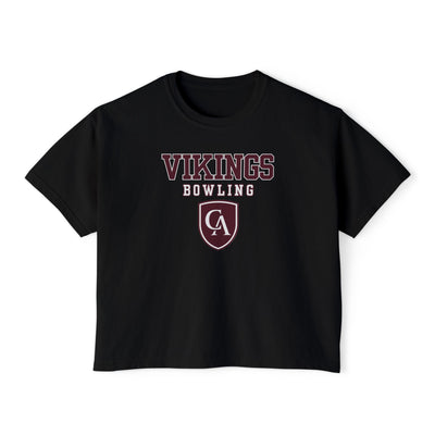 Women's Columbus Academy Vikings Bowling Graphic Boxy Crop Short Sleeve Tee