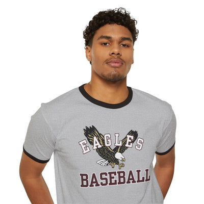Adult Unisex Flying Baseball Eagle Graphic Short Sleeve Ringer Tee