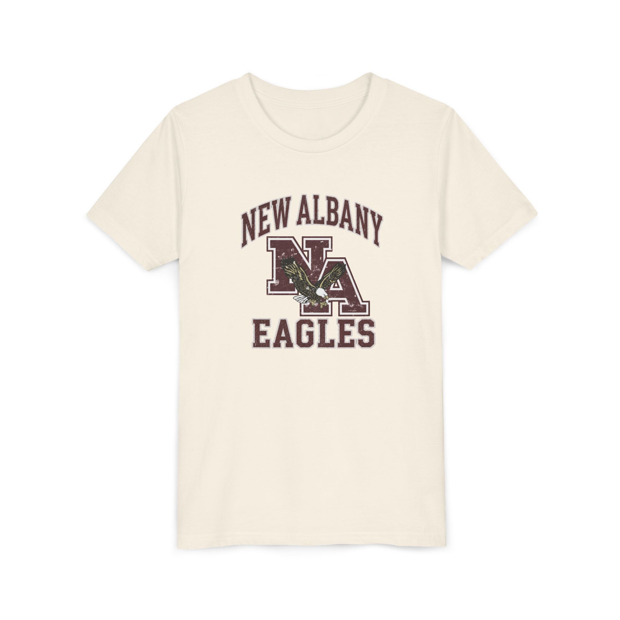 Youth New Albany Vintage Vibes Football Logo Graphic Short Sleeve Bella + Canvas Soft Tee