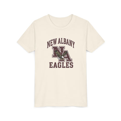Youth New Albany Vintage Vibes Football Logo Graphic Short Sleeve Bella + Canvas Soft Tee