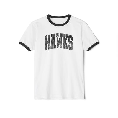Adult Unisex Westerville Central Distressed Oversized Hawks Graphic Short Sleeve Ringer Tee