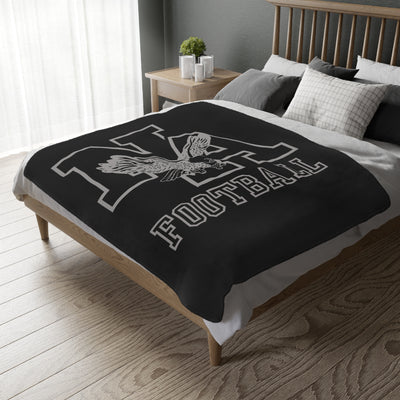 New Albany Black and White Vintage Fighting Eagle Graphic Super Soft Velveteen Microfiber Blanket (Two-sided print)