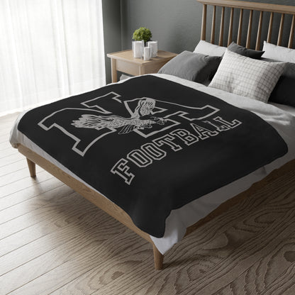 New Albany Black and White Vintage Fighting Eagle Graphic Super Soft Velveteen Microfiber Blanket (Two-sided print)