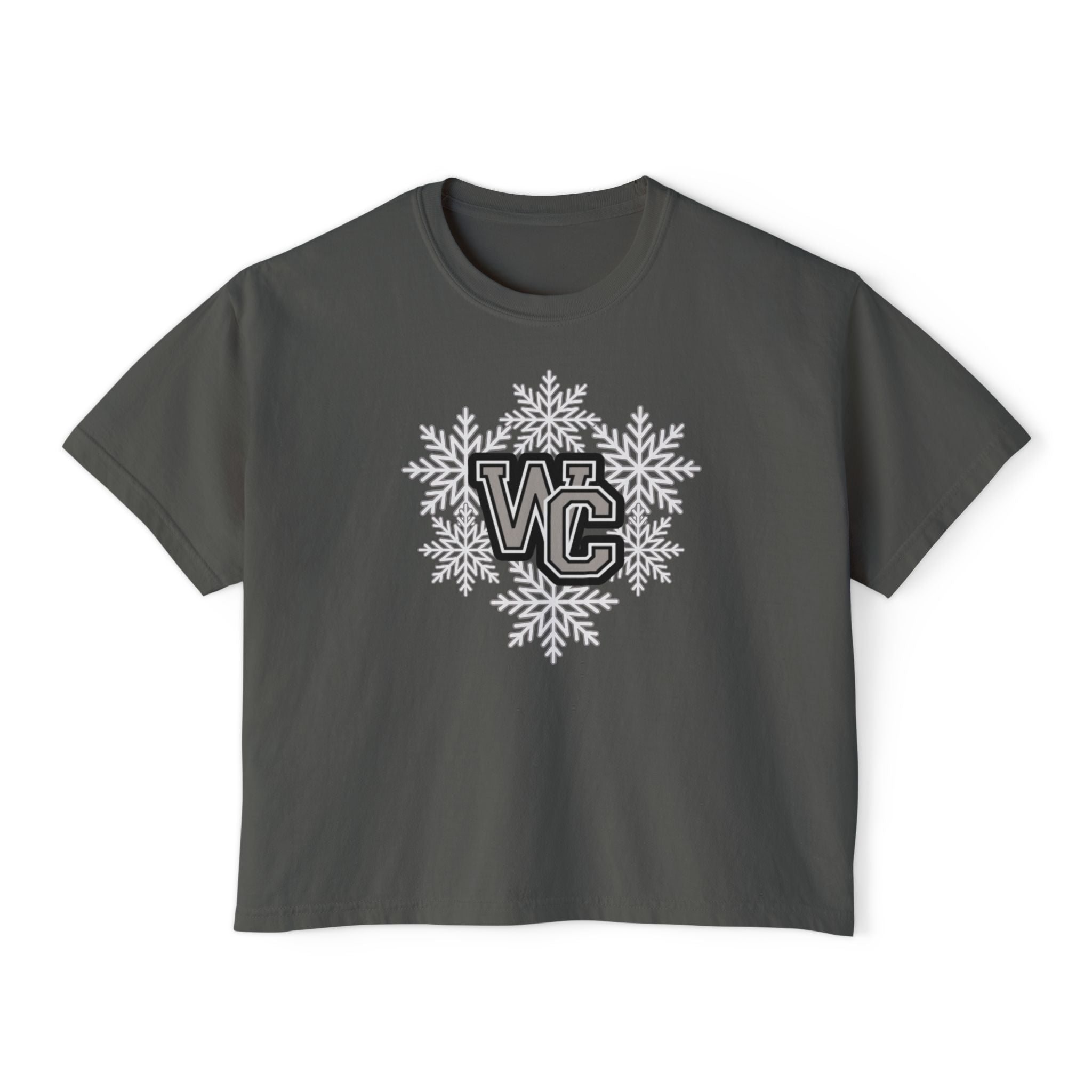 Women's Westerville Central Spirited Snowflake Graphic Boxy Crop Short Sleeve Tee