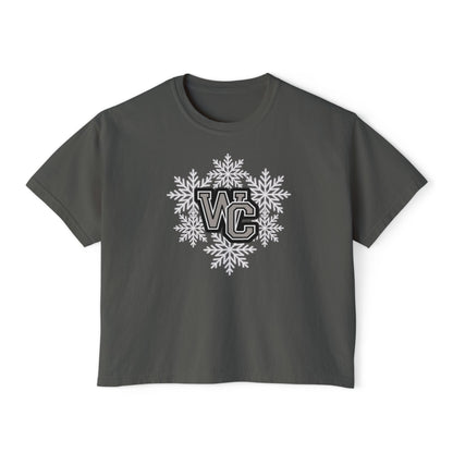 Women's Westerville Central Spirited Snowflake Graphic Boxy Crop Short Sleeve Tee