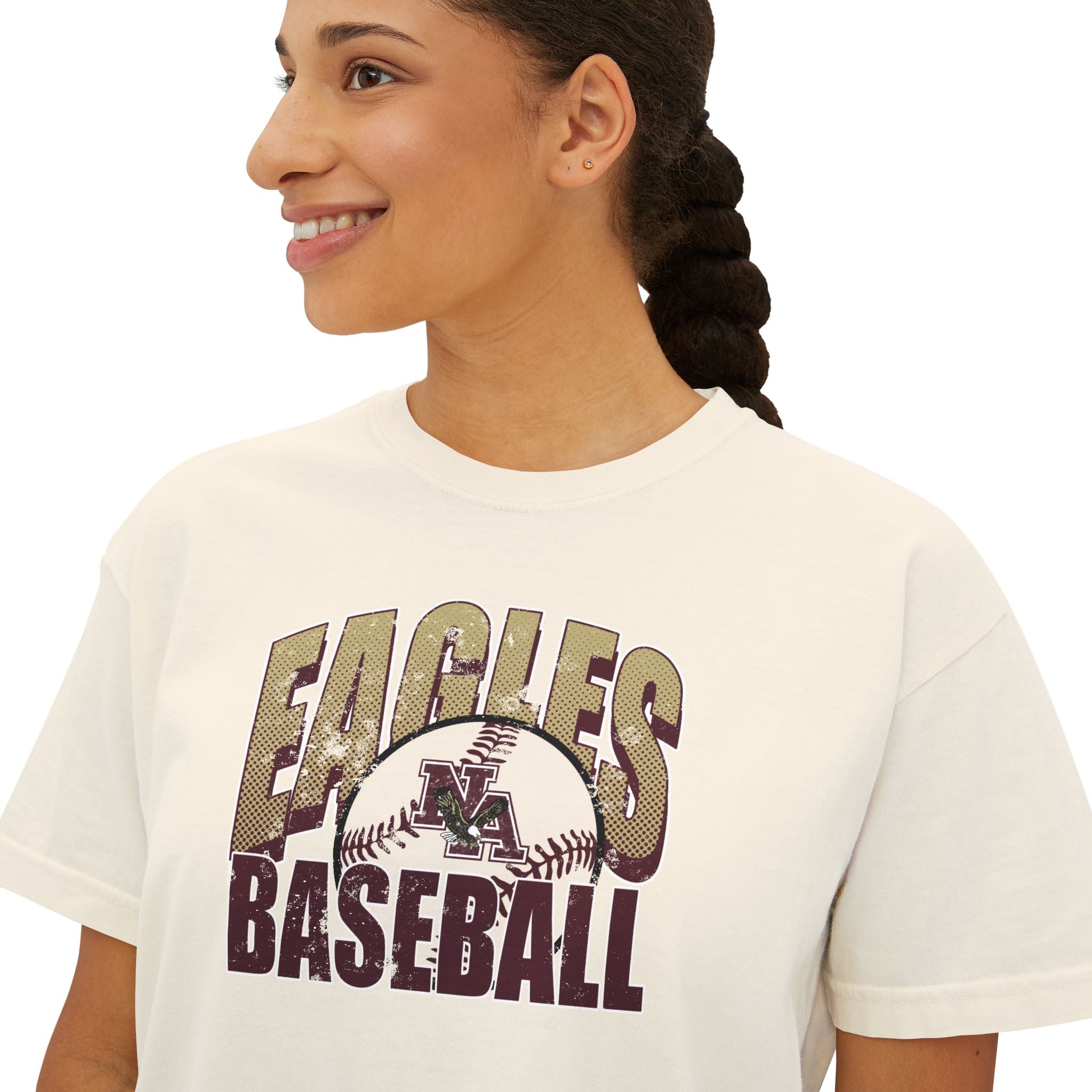 Women's New Albany Eagles Baseball Vintage Distressed Graphic Boxy Crop Short Sleeve Tee