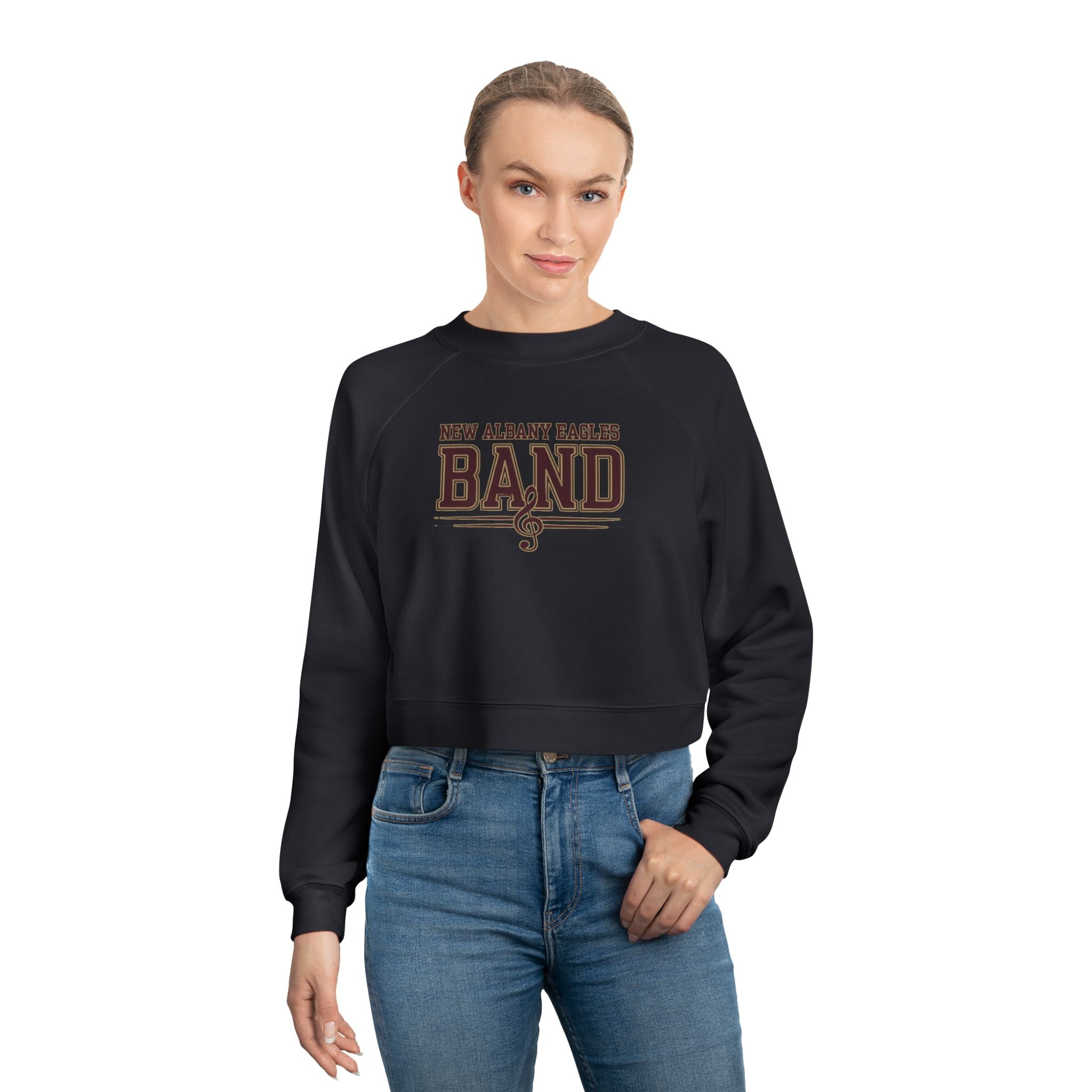 Women's New Albany Eagles Band Musical Note Graphic Cropped Fleece Sweatshirt