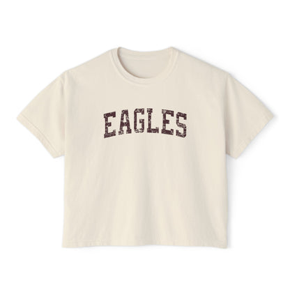 Women's Vintage Distressed Eagles Boxy Crop Short Sleeve Graphic Tee