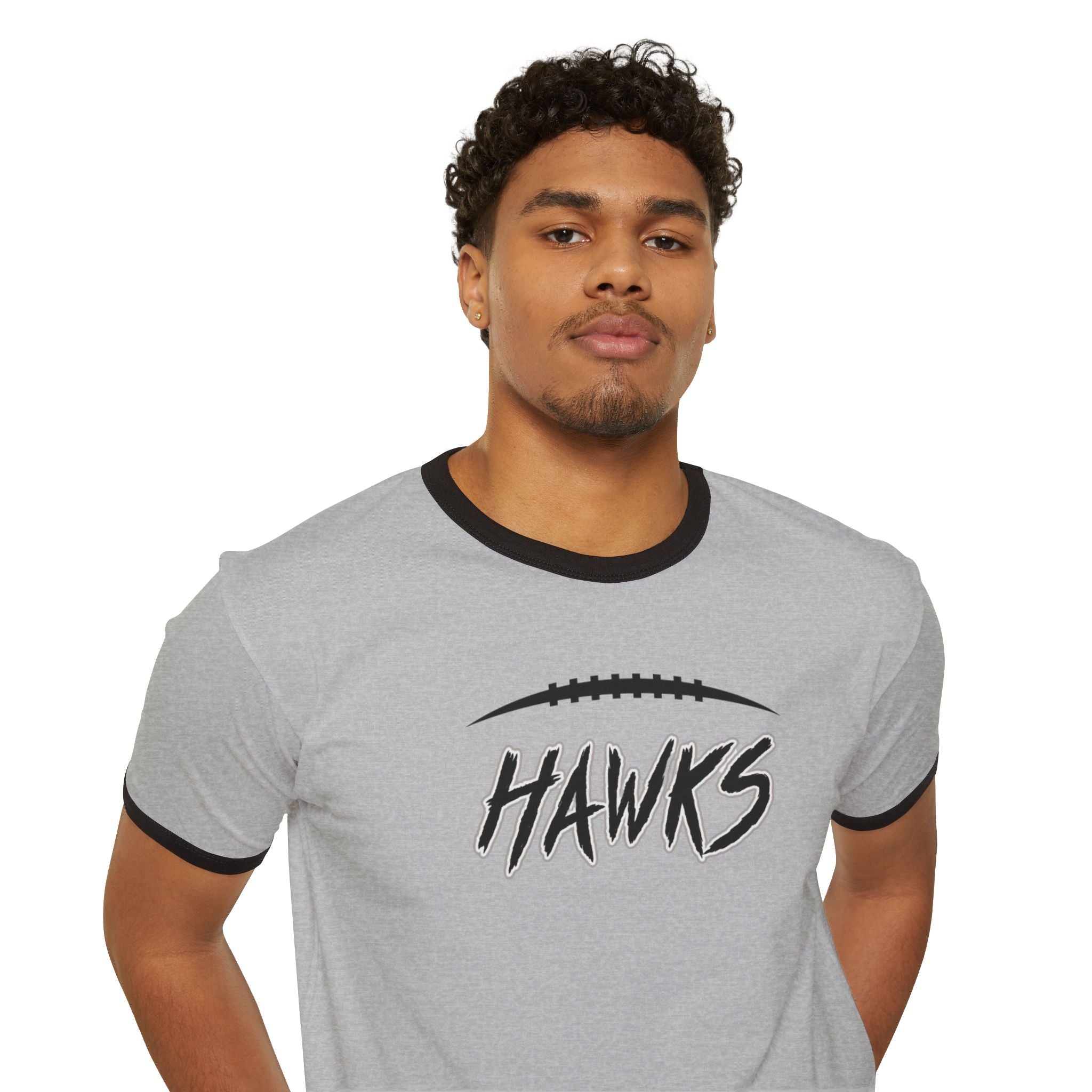 Adult Unisex Westerville Central Fighting Football Hawks Graphic Short Sleeve Ringer Tee