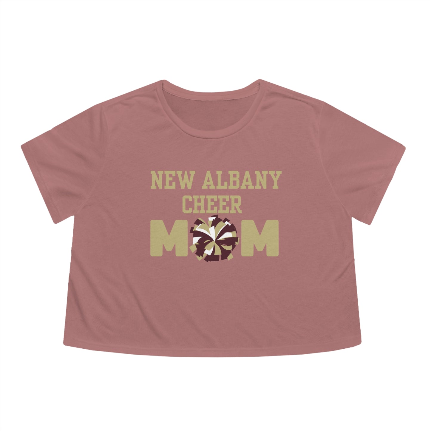 Women's Flowy Cropped Pom-Pom Cheer Mom Graphic Tee - New Albany Eagles