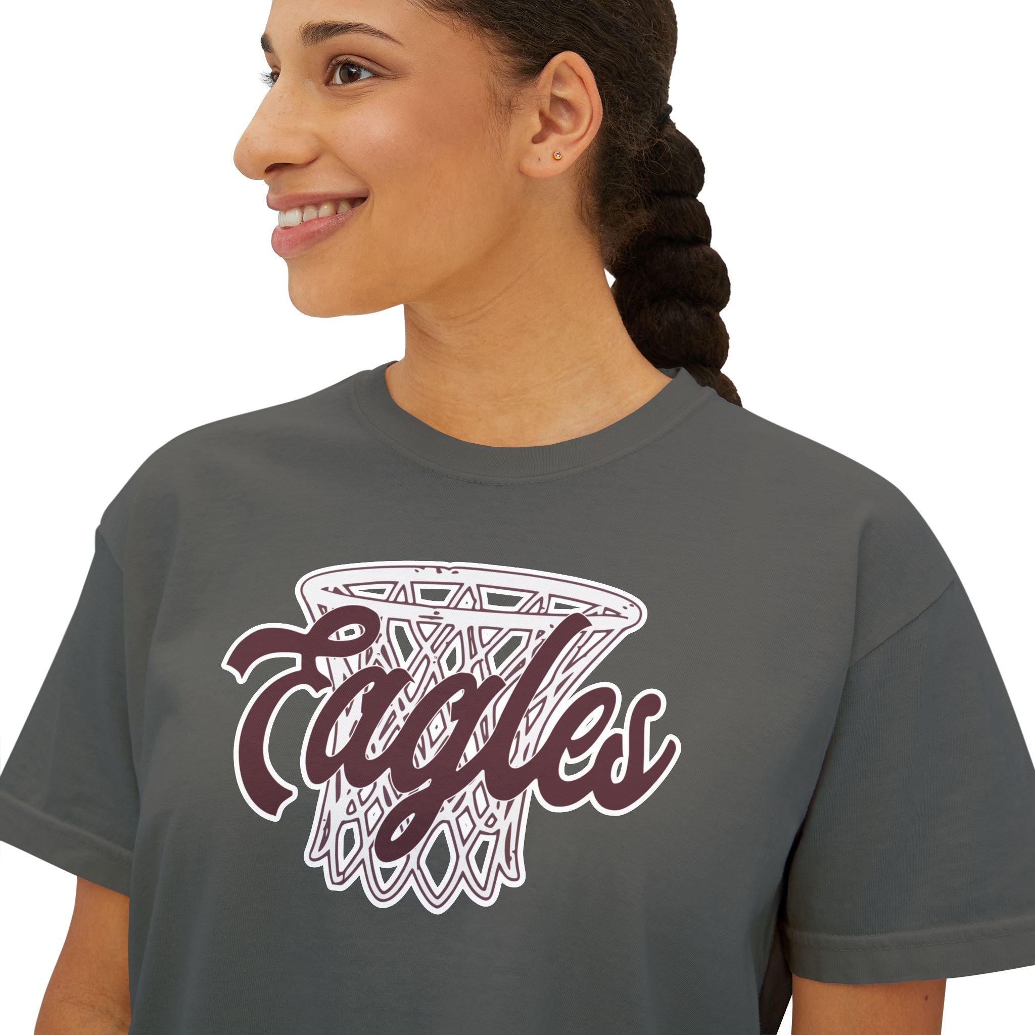 Women's Vintage Eagles Hoops Boxy Crop Short Sleeve Graphic Tee