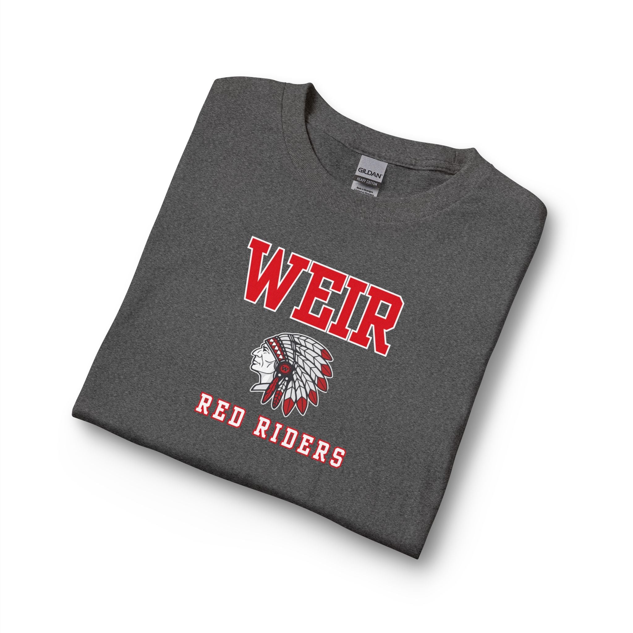 Adult Unisex Weir Red Riders Classic Mascot Graphic Long Sleeve Gildan Tee