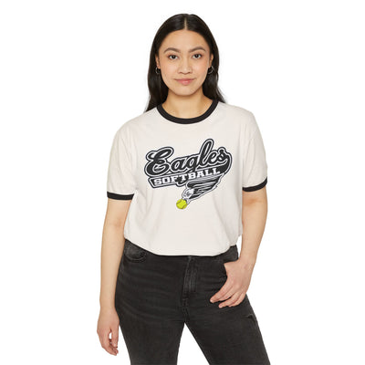 Adult Unisex Sporty Script Softball Eagles Graphic Short Sleeve Ringer Tee