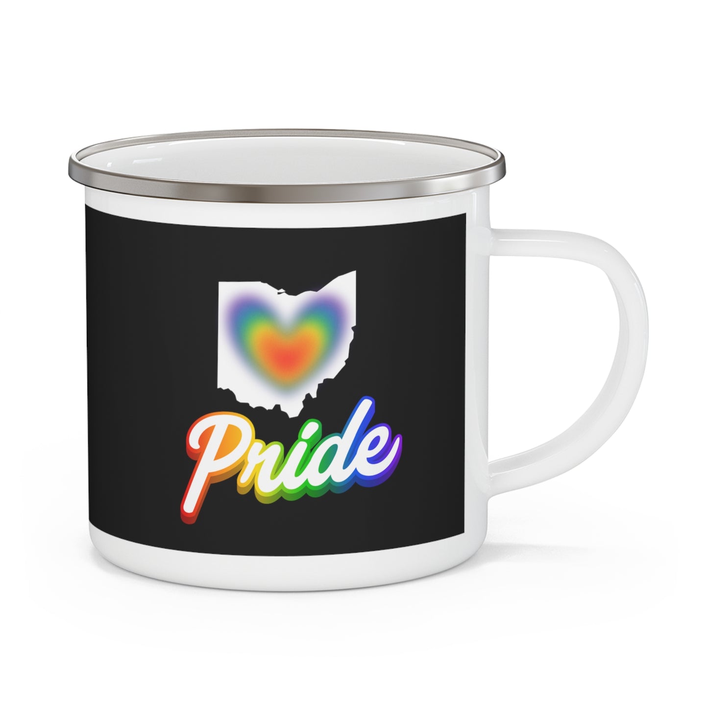 Ohio Rainbow Heart Pride Enamel Camping Mug - Ohio