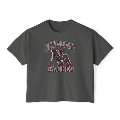 Women's New Albany Vintage Vibes Football Logo Graphic Boxy Crop Short Sleeve Tee