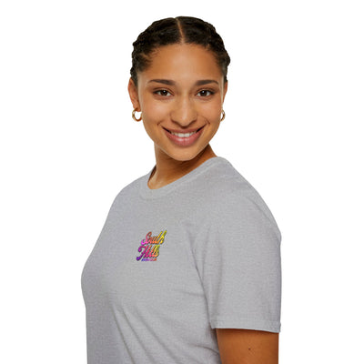 Adult Unisex South Hills Swim Club Sunset Script Graphic Short Sleeve Gildan Softstyle Tee