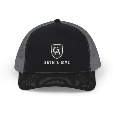 Adult Unisex Embroidered Columbus Academy Swim & Dive Black Logo Richardson 112 Snapback Trucker Hat