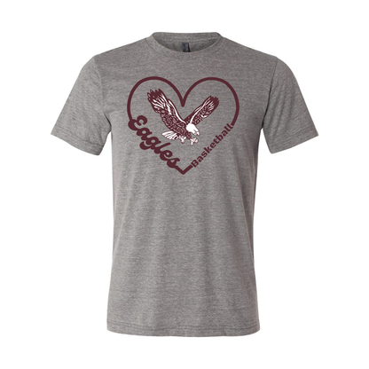 Adult Unisex Super Soft Eagles Basketball Heart Short Sleeve Graphic Tee