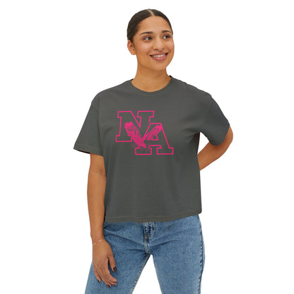 Women's Neon Pink Power Logo Graphic Boxy Crop Short Sleeve Tee - PINK OCTOBER