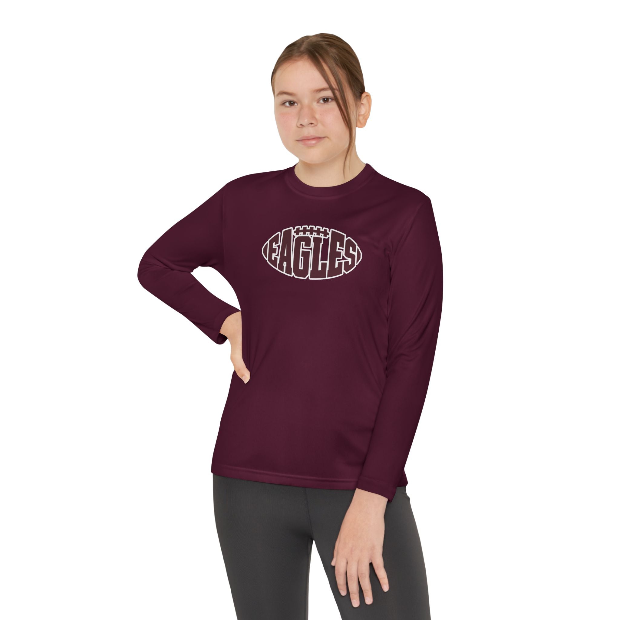 Youth New Albany Football Eagle Ball Graphic Sport-Tek Competitor Performance Long Sleeve Tee