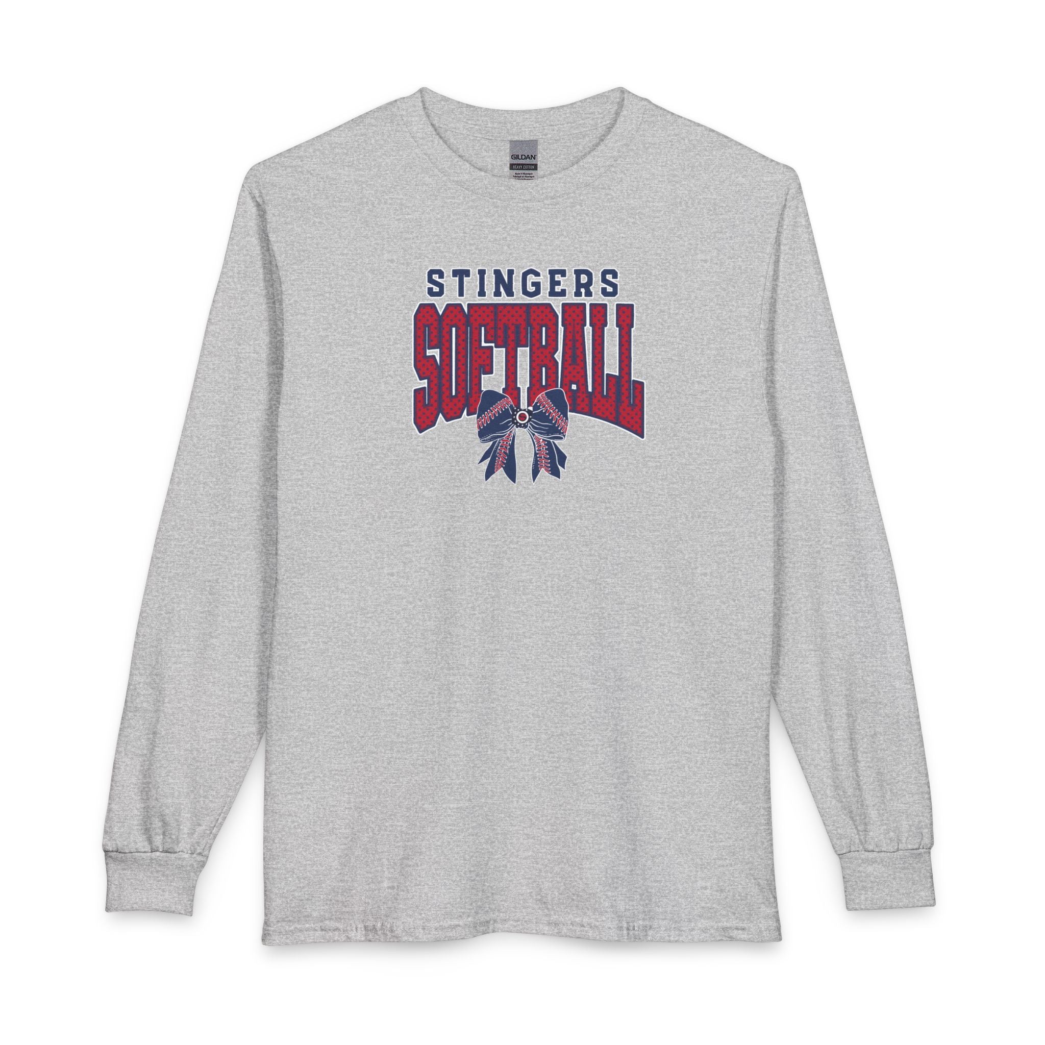 Adult Unisex Stingers Softball Stitched Bow Graphic Long Sleeve Gildan Tee