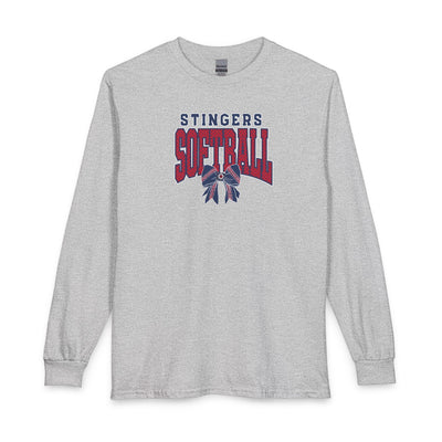 Adult Unisex Stingers Softball Stitched Bow Graphic Long Sleeve Gildan Tee
