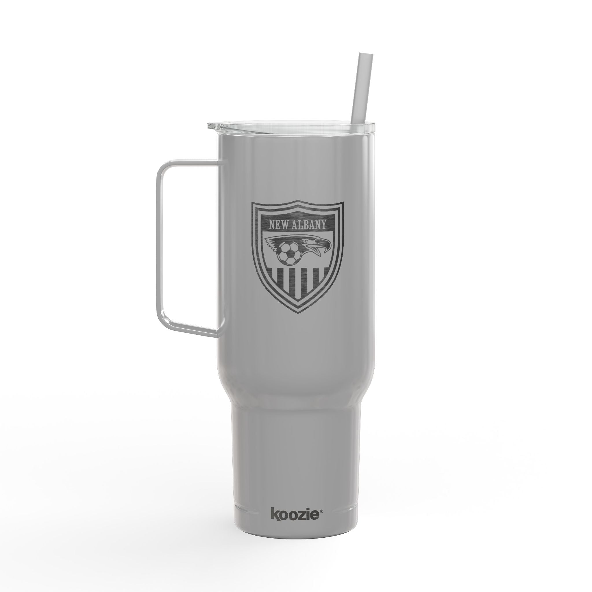 New Albany Youth Soccer League Crest Engraved Koozie Brand Insulated Tumbler with Lid