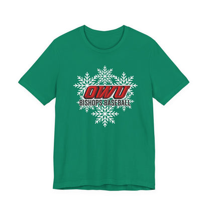 Adult Unisex OWU Bishops Baseball Spirited Snowflake Graphic Short Sleeve Soft Tee