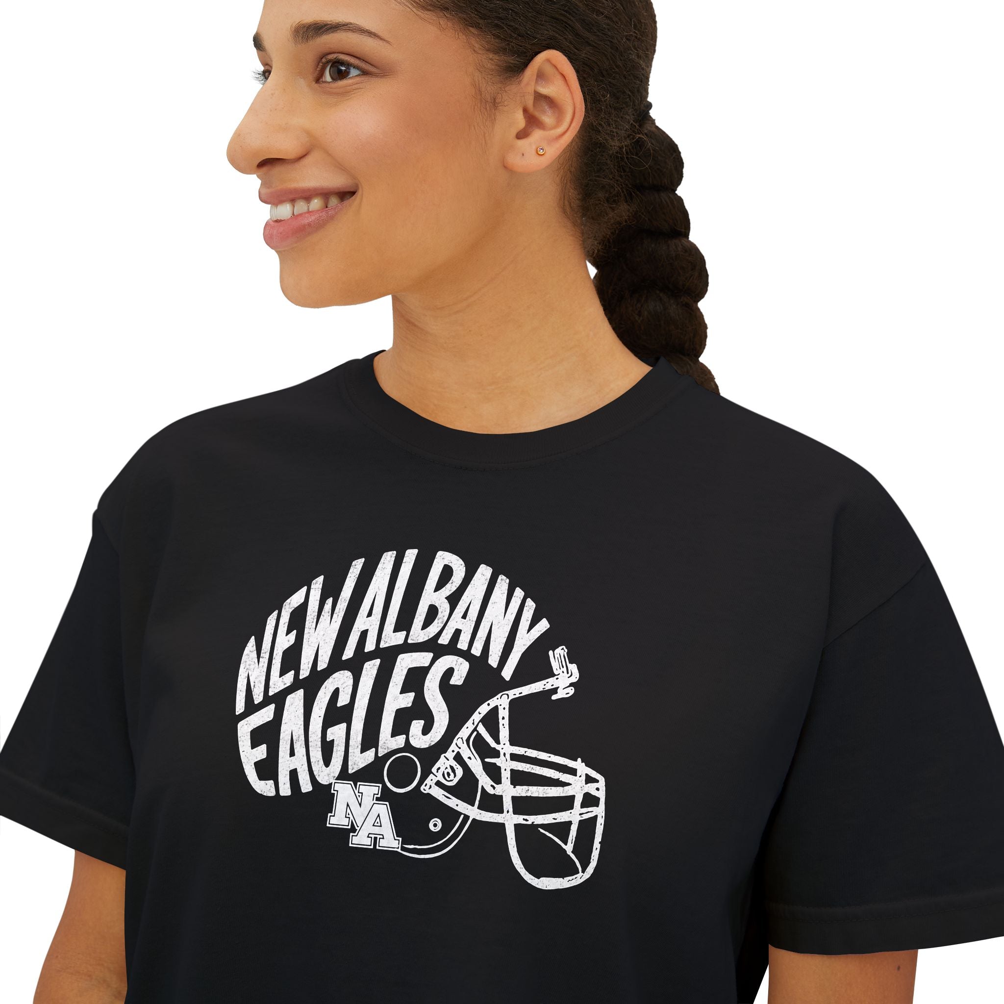 Women's New Albany Vintage Vibes Football Helmet Graphic Boxy Crop Short Sleeve Tee