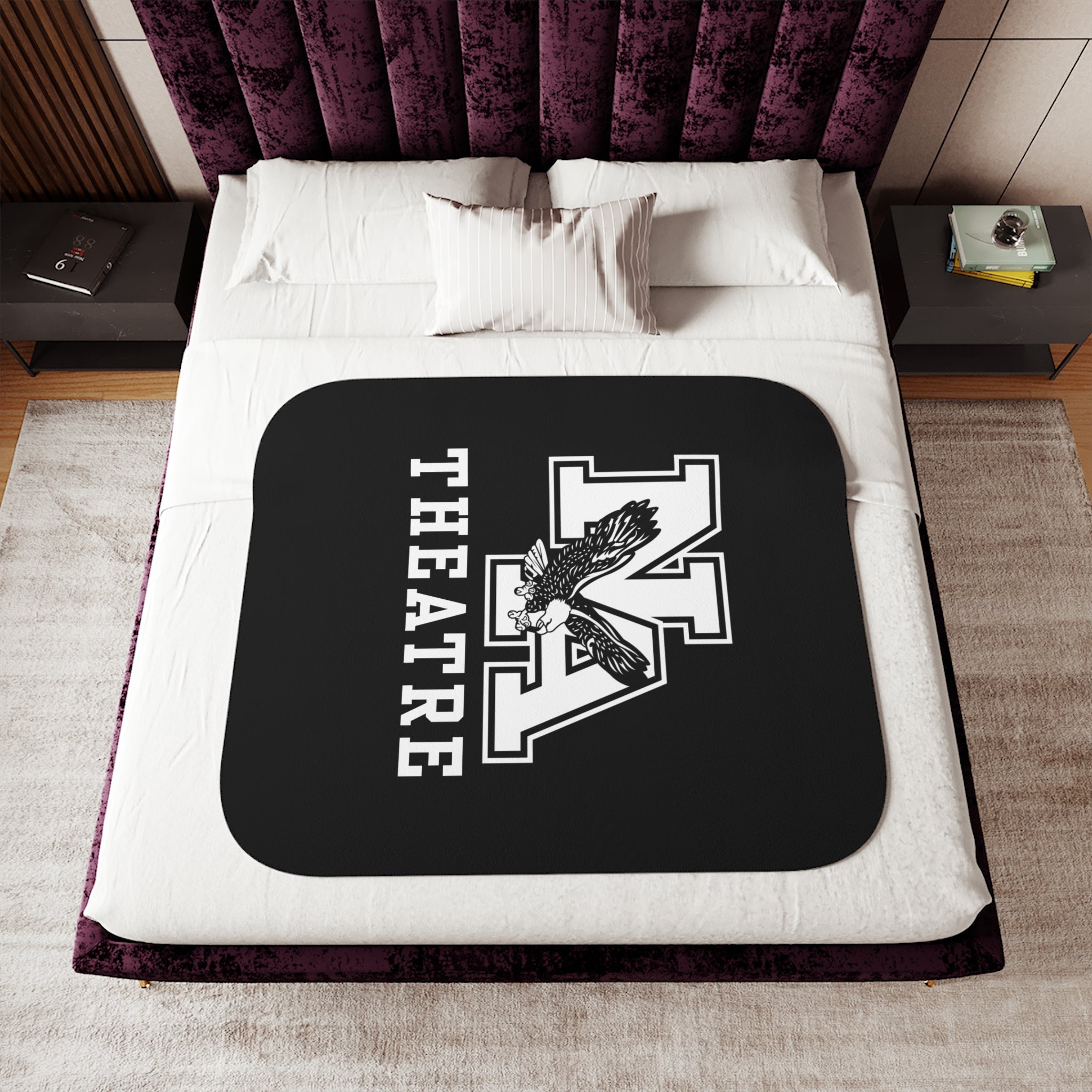 White/Black Classic NA Theatre Logo Graphic So-Soft Sherpa Blanket
