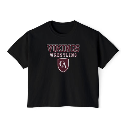 Women's Columbus Academy Vikings Wrestling Graphic Boxy Crop Short Sleeve Tee