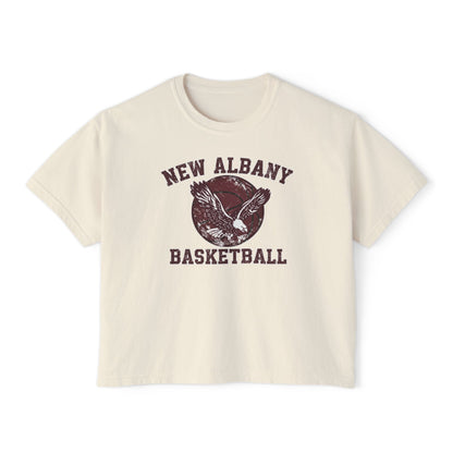 Women's New Albany Eagles Basketball Vintage Victory Graphic Boxy Crop Short Sleeve Tee
