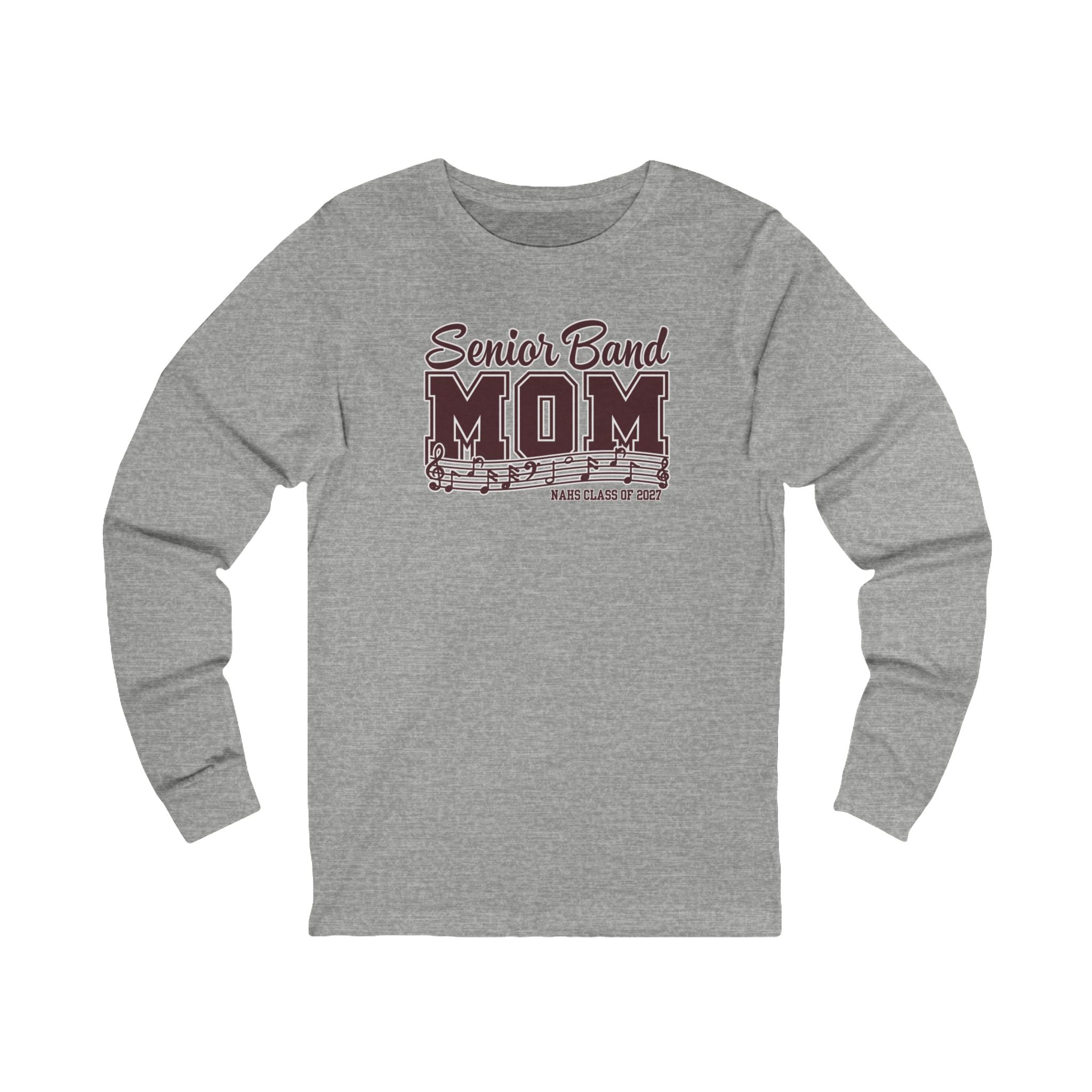 Adult Unisex New Albany 2027 Senior Band Mom Graphic Long Sleeve Bella + Canvas Soft Tee