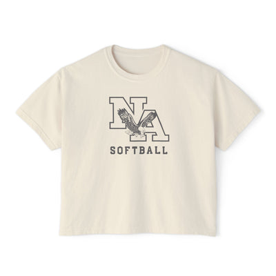 Women's New Albany Grey Tonal Softball Logo Graphic Boxy Crop Short Sleeve Tee