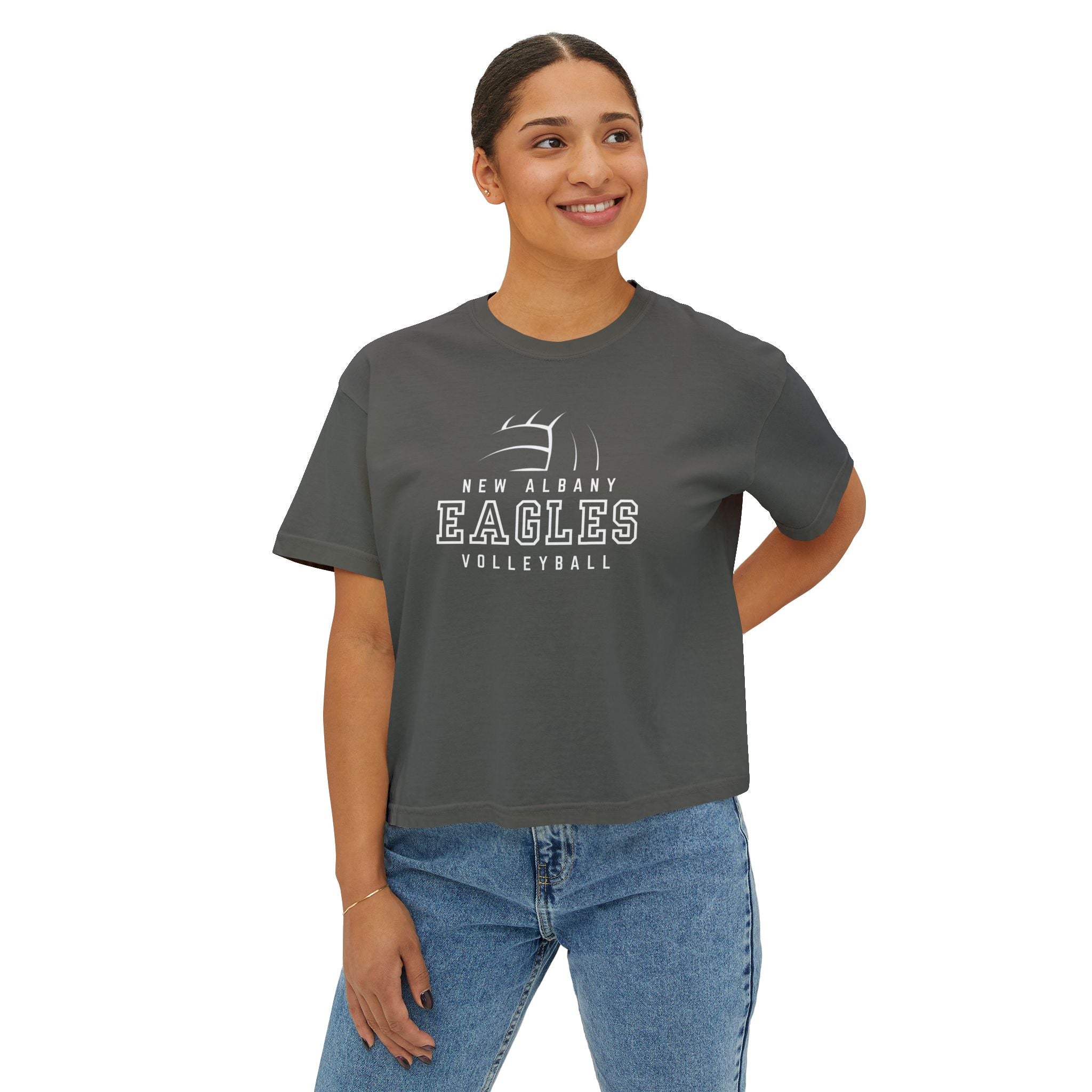 Women's New Albany Eagles Victory Volleyball Graphic Boxy Crop Short Sleeve Tee