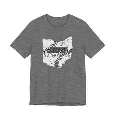 Adult Unisex OWU Baseball Stitches Distressed Ohio Graphic Short Sleeve Soft Tee
