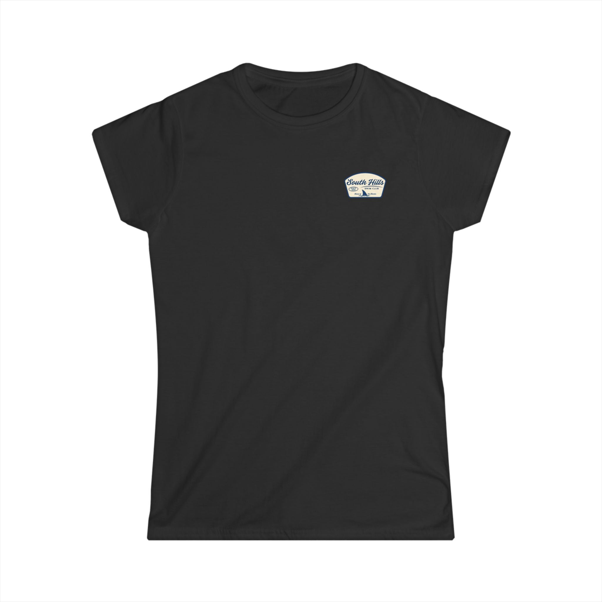 Women's South Hiils Swim Club Home of the Sharks Graphic Short Sleeve Gildan Softstyle Tee