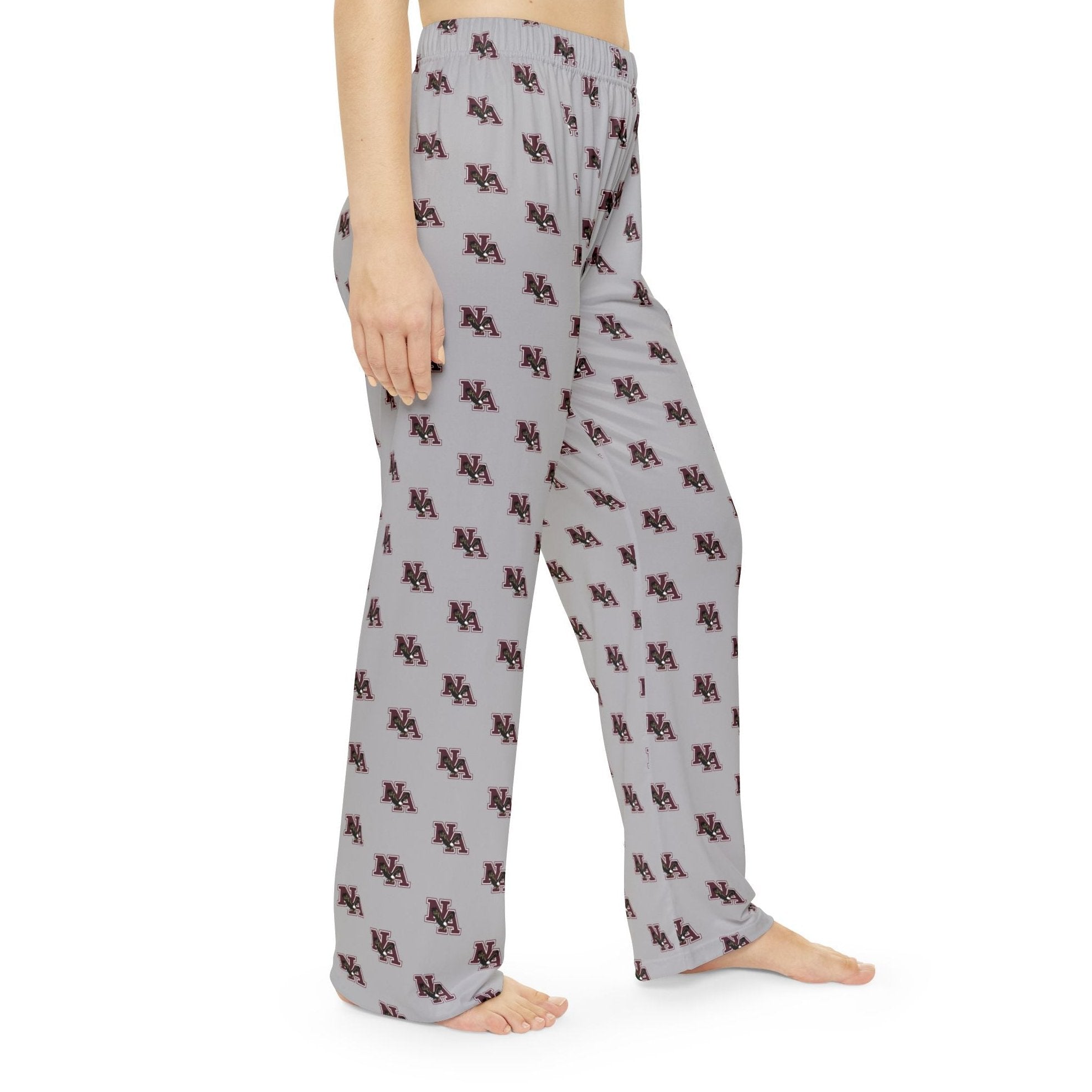 Women's Pajama Pant in Grey with Allover Classic Maroon Logo Print