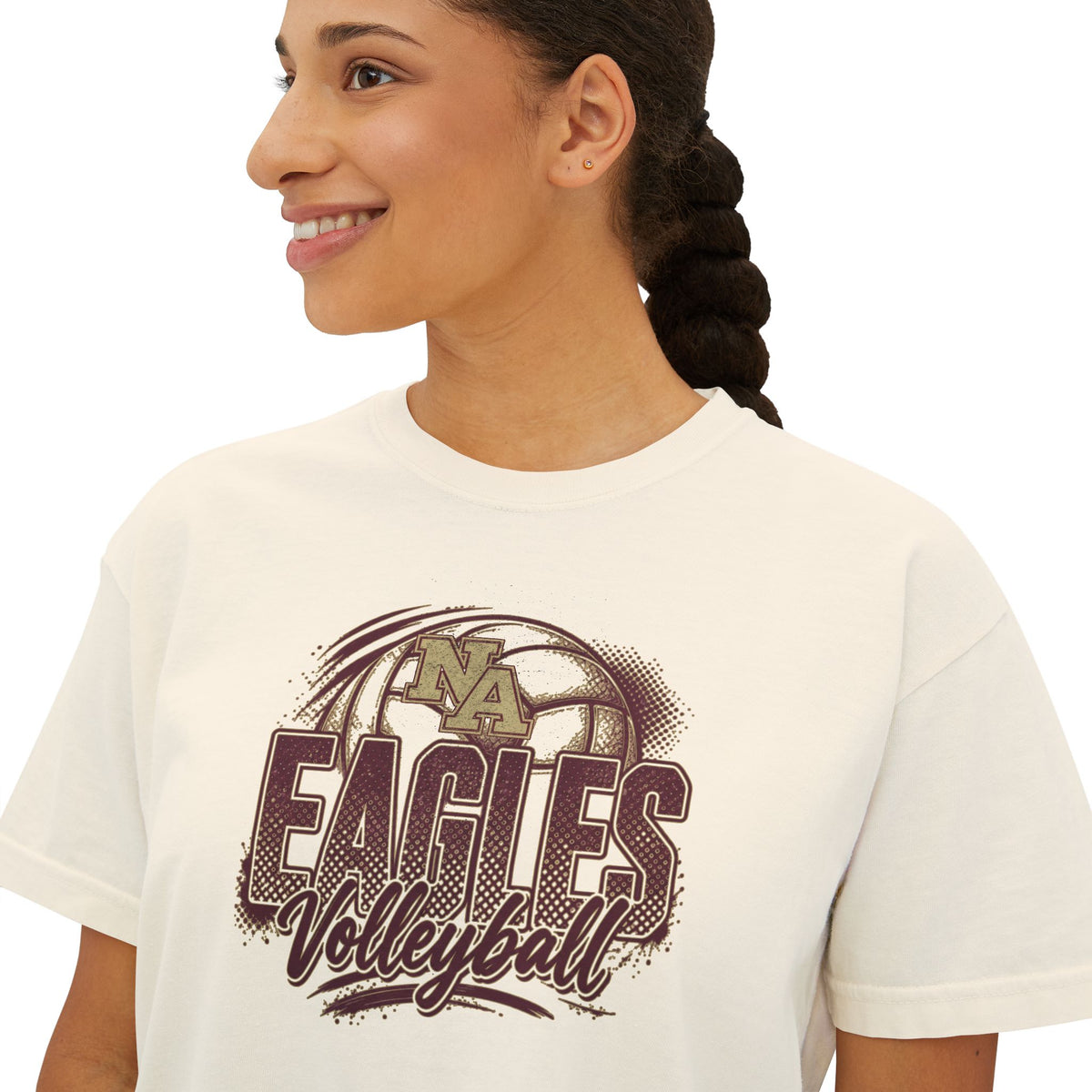 Women's New Albany Eagles Ombre Volleyball Graphic Boxy Crop Short Sleeve Tee