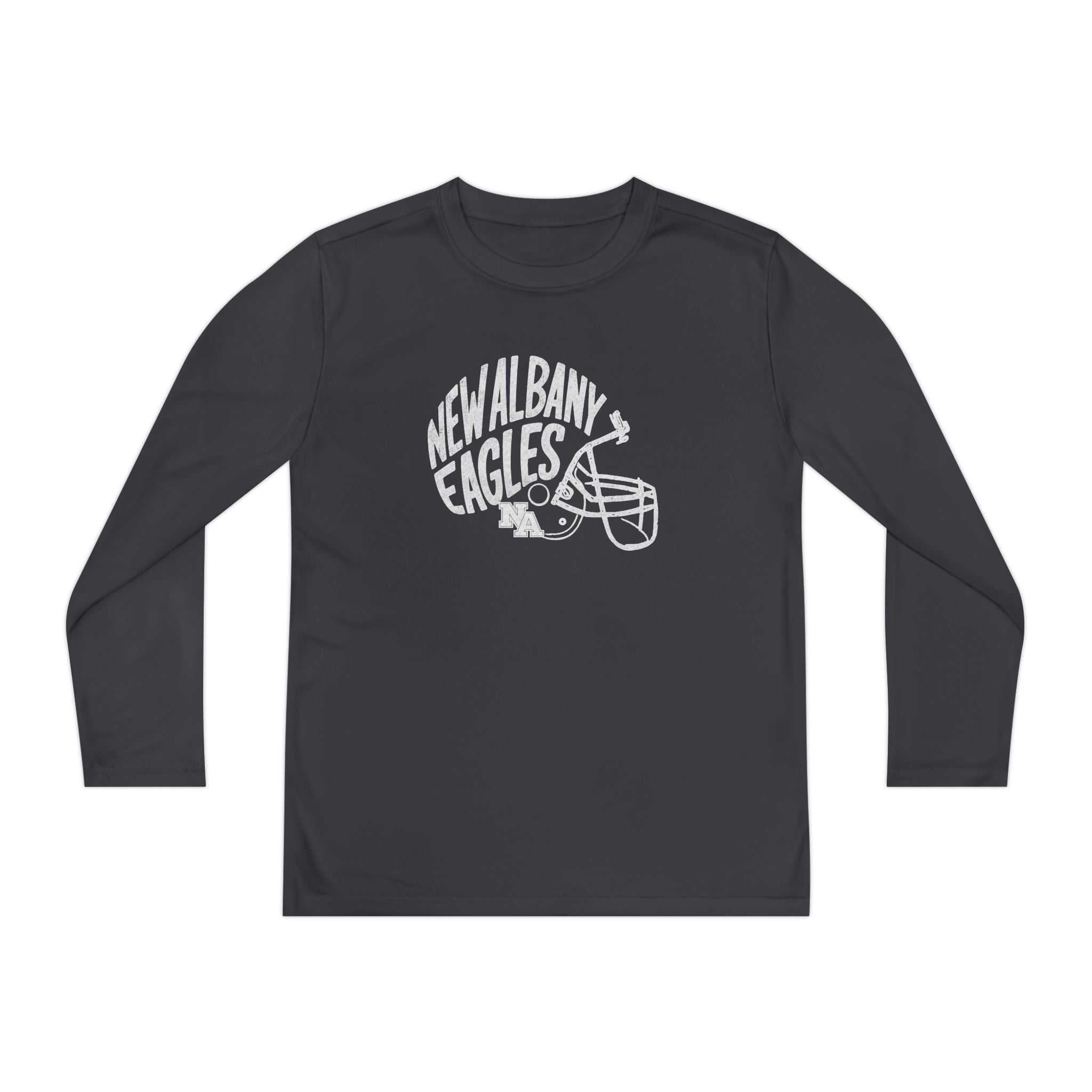 Youth New Albany Vintage Vibes Football Helmet Graphic Sport-Tek Competitor Performance Long Sleeve Tee