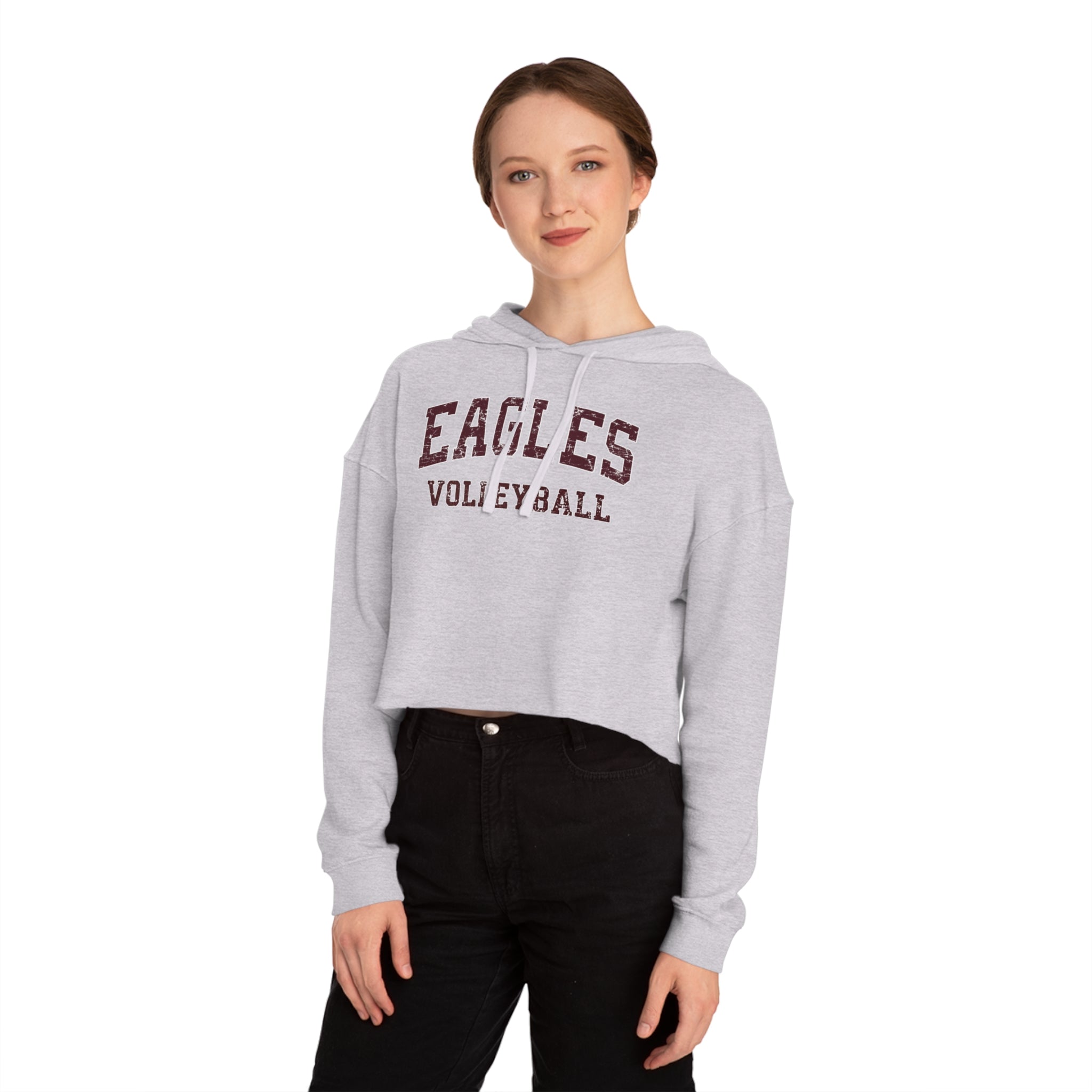 Women's New Albany Eagles Volleyball Vintage Distressed Graphic Crop Hoodie