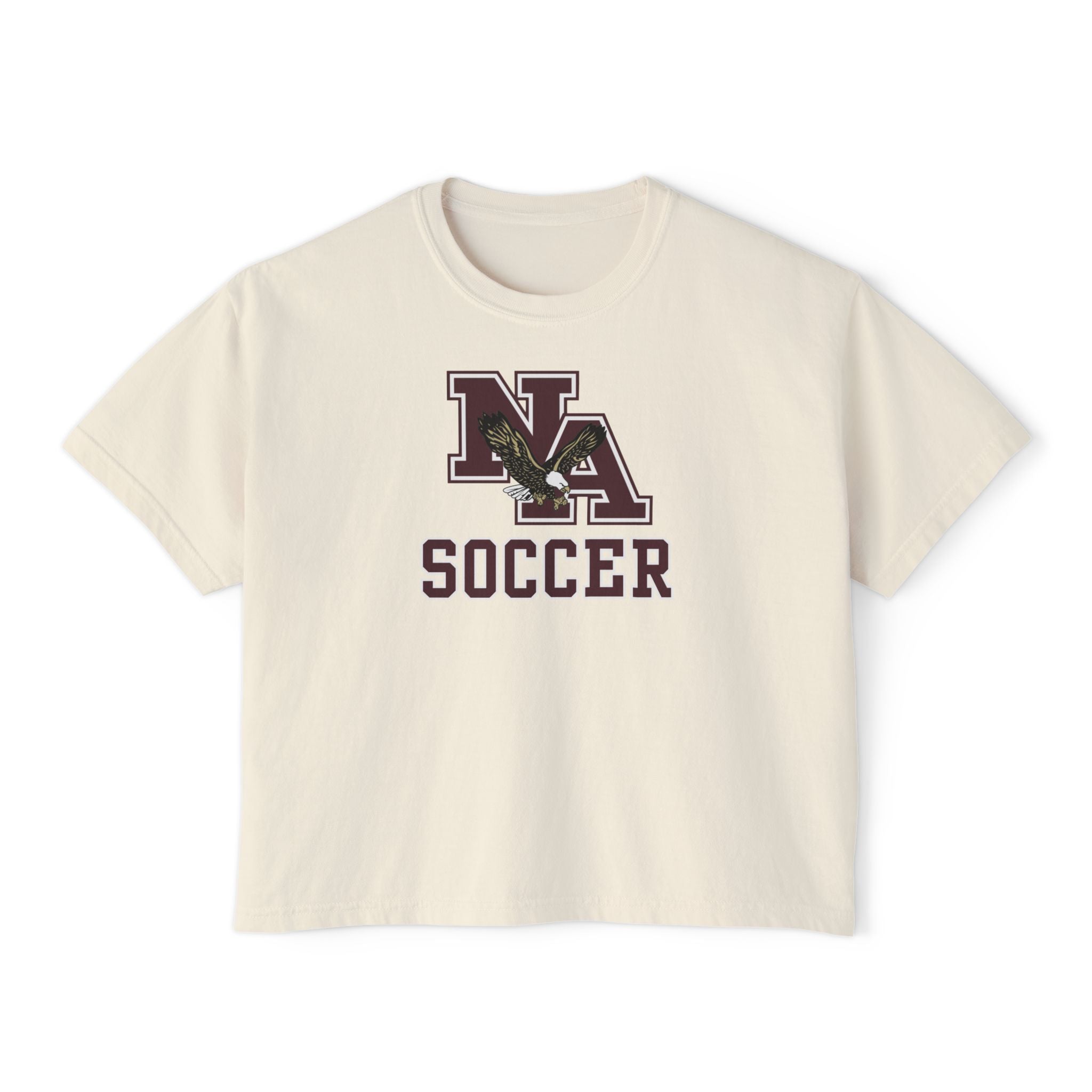 Women's New Albany Classic Maroon Soccer Logo Graphic Boxy Crop Short Sleeve Tee