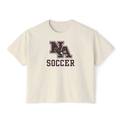 Women's New Albany Classic Maroon Soccer Logo Graphic Boxy Crop Short Sleeve Tee