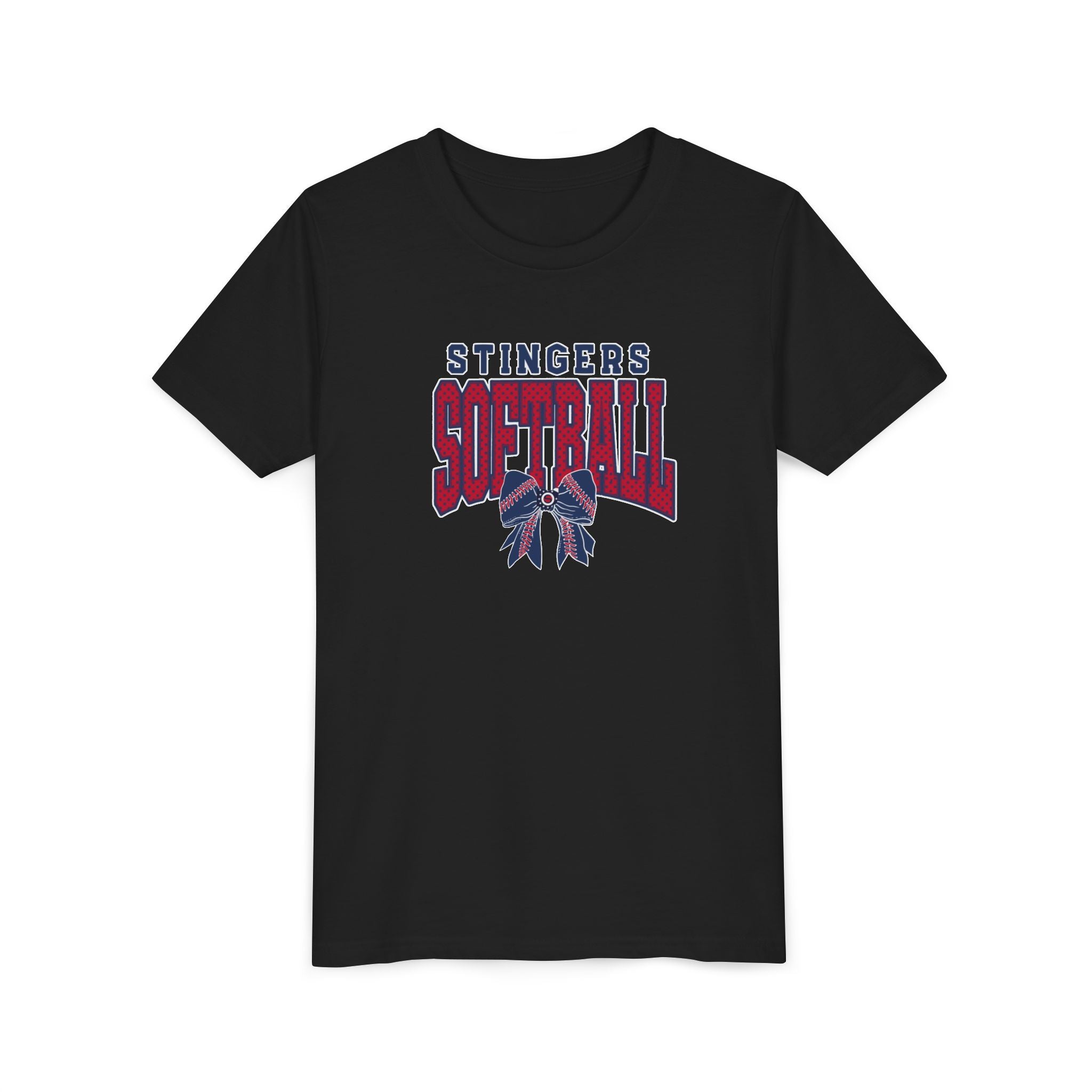 Youth Stingers Softball Stitched Bow Graphic Short Sleeve Bella + Canvas Soft Tee