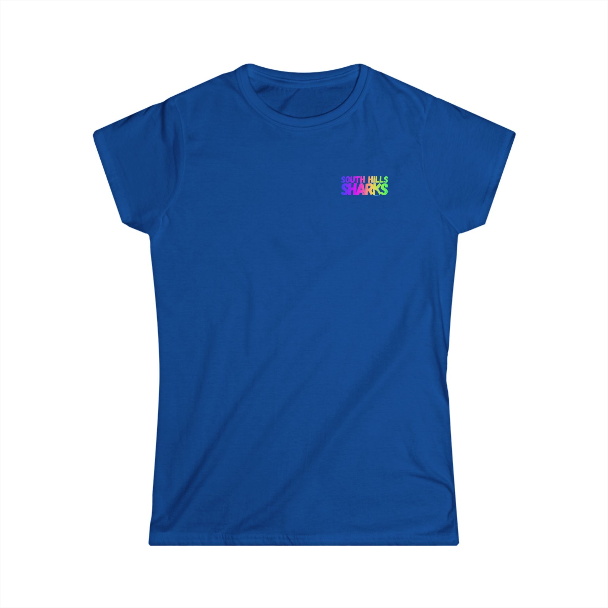 Women's South Hills Swim Team Neon Rainbow Graphic Short Sleeve Gildan Softstyle Tee