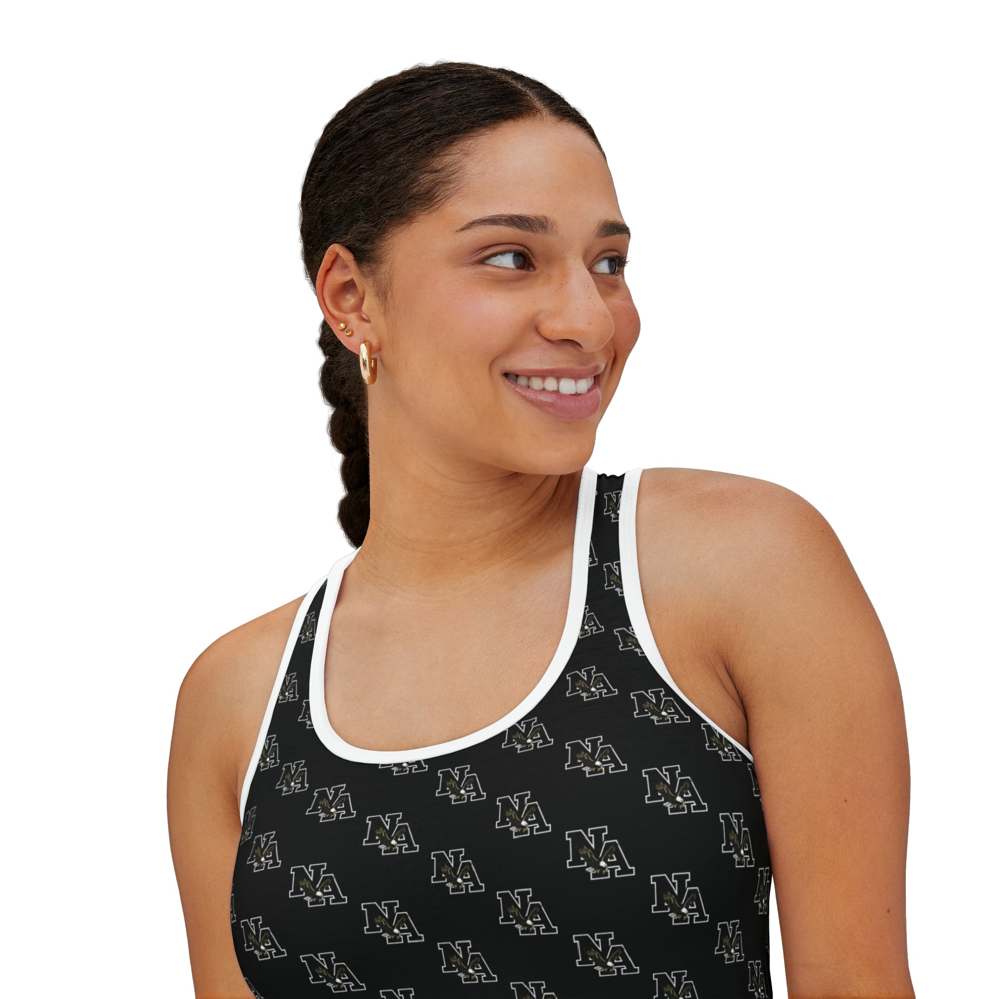 Women's Allover Classic Logo Black Tank Top - New Albany Eagles