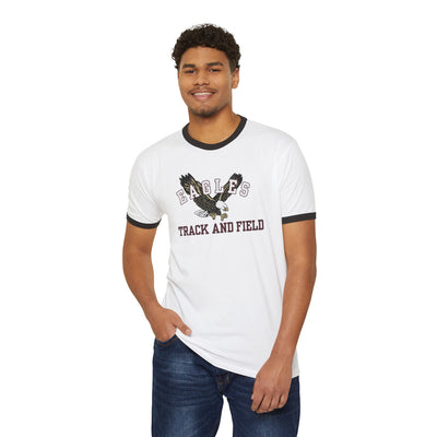 Adult Unisex Flying Track and Field Eagle Graphic Short Sleeve Ringer Tee
