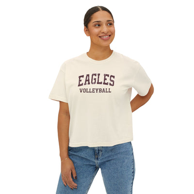 Women's New Albany Eagles Volleyball Vintage Distressed Graphic Boxy Crop Short Sleeve Tee