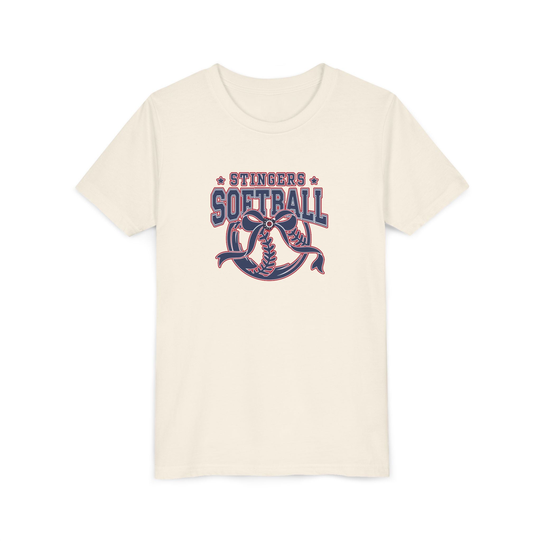 Youth Stingers Softball Spirit Bow Graphic Short Sleeve Bella + Canvas Soft Tee